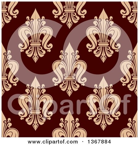 Clipart of a Seamless Pattern Background of Tan Fleur De Lis on Brown - Royalty Free Vector Illustration by Vector Tradition SM