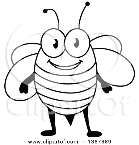 Clipart of a Cartoon Black and White Happy Bee - Royalty Free Vector Illustration by Vector Tradition SM