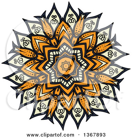 Clipart of a Navy Blue, Orange and Pastel Yellow Kaleidoscope Flower - Royalty Free Vector Illustration by Vector Tradition SM