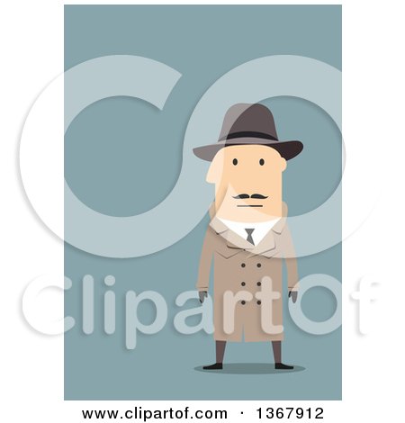 Clipart of a Flat Design White Male Detective, on Blue - Royalty Free Vector Illustration by Vector Tradition SM