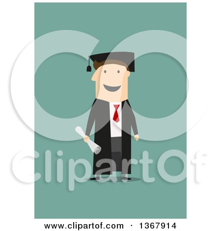 Clipart of a Flat Design White Graduate Man, on Green - Royalty Free Vector Illustration by Vector Tradition SM