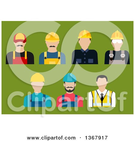 Clipart of Flat Design Construction and Service Avatars on Green - Royalty Free Vector Illustration by Vector Tradition SM