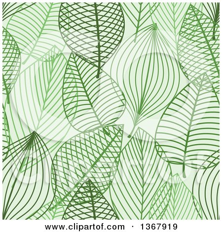 Clipart of a Seamless Background Pattern of Green Skeleton Leaves - Royalty Free Vector Illustration by Vector Tradition SM