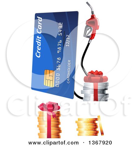 Clipart of a 3d Credit Card Gas Pump and Coins with Bows - Royalty Free Vector Illustration by Vector Tradition SM