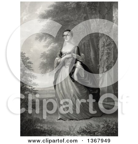 Historical Illustration of Martha Washington Posing Outdoors near a Pillar - Royalty Free Illustration by JVPD