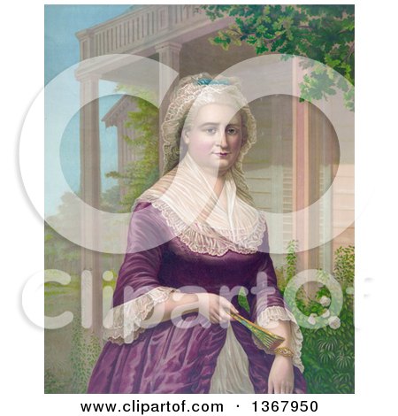 Historical Illustration of Martha Washington Holding a Hand Fan in a Garden - Royalty Free Illustration by JVPD