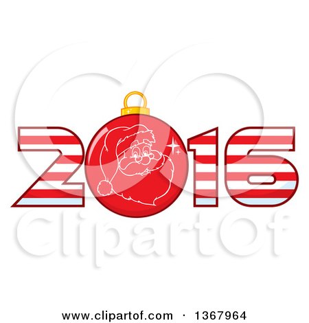 Clipart of a Santa Face on a Christmas Bauble in a Striped New Year 2016 - Royalty Free Vector Illustration by Hit Toon