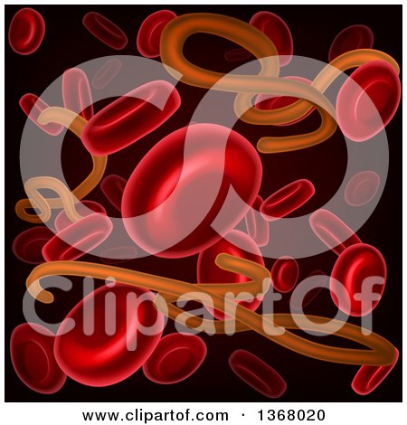 Clipart of a Background of 3d Blood Cells and the Ebola Virus on Black - Royalty Free Vector Illustration by AtStockIllustration