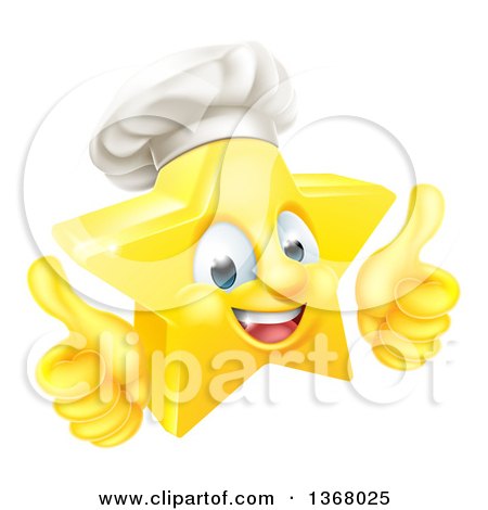 Clipart of a 3d Happy Golden Chef Star Emoji Emoticon Character Giving Two Thumbs up - Royalty Free Vector Illustration by AtStockIllustration