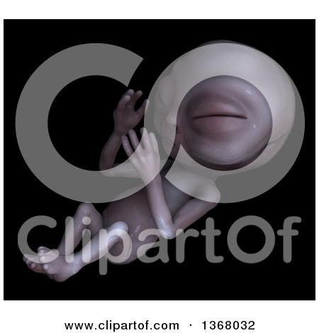Clipart of a 3d Monochrome Alien Baby over Black - Royalty Free Illustration by Leo Blanchette