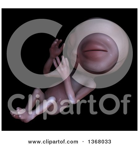 Clipart of a 3d Alien Baby over Black - Royalty Free Illustration by Leo Blanchette