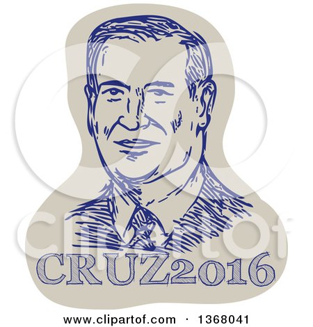 Clipart of a Retro Sketched Portrait of Ted Cruz over Text - Royalty Free Vector Illustration by patrimonio