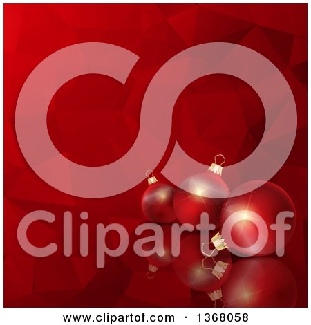 Clipart of a Christmas Background of 3d Baubles over Red Geometric - Royalty Free Vector Illustration by KJ Pargeter