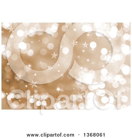 Clipart of a Christmas Background of Bokeh Flares and Stars on Gold - Royalty Free Illustration by KJ Pargeter