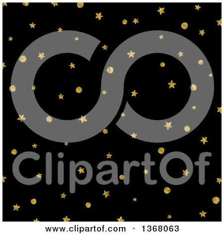 Clipart of a Christmas Background of Gold Stars and Dots on Black - Royalty Free Illustration by KJ Pargeter