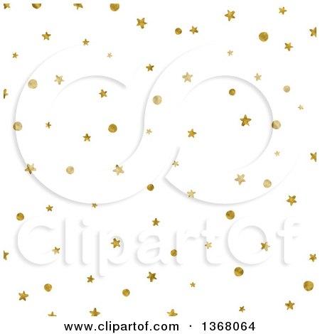 Clipart of a Background of Golden Christmas Stars and Dots on White - Royalty Free Illustration by KJ Pargeter