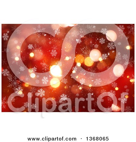 Clipart of a Red Christmas Background with Bokeh Flares and Snowflakes - Royalty Free Illustration by KJ Pargeter