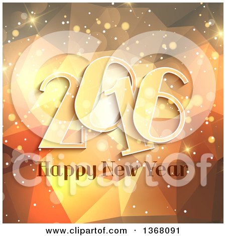 Clipart of a Happy New Year 2016 Greeting over Orange Geometric - Royalty Free Vector Illustration by KJ Pargeter