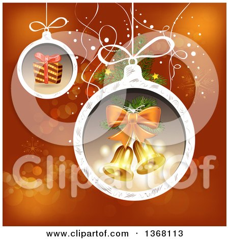 Clipart of Christmas Baubles with a Gift and Bells over Red - Royalty Free Vector Illustration by merlinul