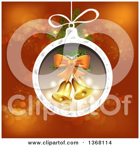 Clipart of a Christmas Bauble with Bells over Red - Royalty Free Vector Illustration by merlinul