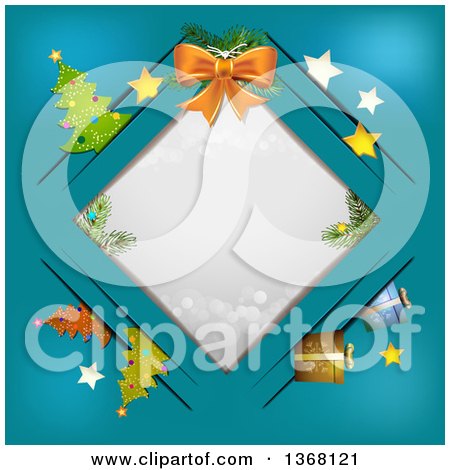 Clipart of a Bow over a Diamond Frame with Christmas Items in Slots - Royalty Free Vector Illustration by merlinul