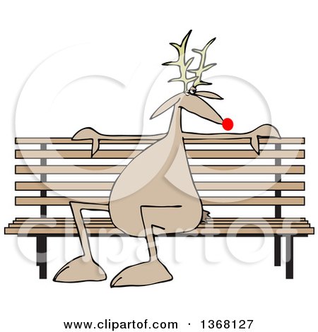 Clipart of a Cartoon Christmas Reindeer Sitting on a Park Bench - Royalty Free Vector Illustration by djart