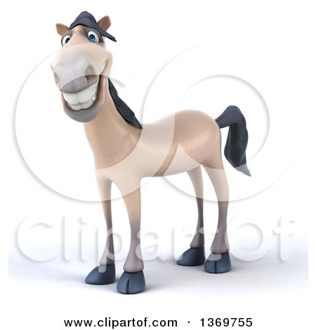 Clipart of a 3d Happy Beige Horse, on a White Background - Royalty Free Illustration by Julos