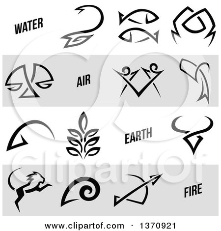Clipart of Black and White Horoscope Zodiac Astrology Icons on White and Gray Panels - Royalty Free Vector Illustration by cidepix