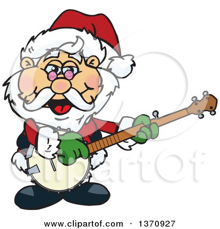 Clipart of a Cartoon Christmas Santa Claus Playing a Banjo - Royalty Free Vector Illustration by Dennis Holmes Designs