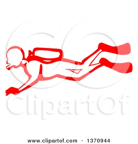 Clipart of a Cartoon Red Swimming Scuba Diver - Royalty Free Vector Illustration by LaffToon