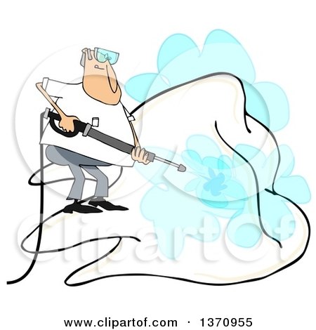 Clipart of a Cartoon White Man Pressure Washing a Giant Tooth, on a White Background - Royalty Free Illustration by djart