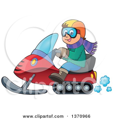 Clipart of a Cartoon Happy White Man Driving a Snowmobile - Royalty Free Vector Illustration by visekart
