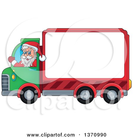 Clipart of a Christmas St Nicholas Santa Claus Waving and Driving a Big Rig Truck with a Blank Side - Royalty Free Vector Illustration by visekart