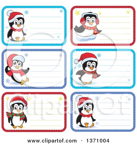Clipart of Christmas Gift or Name Tag Labels of Penguins - Royalty Free Vector Illustration by visekart