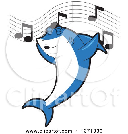 Clipart of a Shark School Mascot Character Singing - Royalty Free Vector Illustration by Mascot Junction