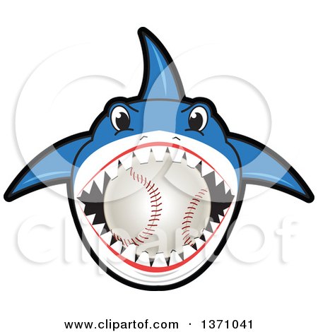 Clipart of a Shark School Mascot Character Biting a Baseball - Royalty Free Vector Illustration by Mascot Junction