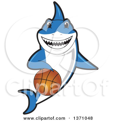 Clipart of a Shark School Mascot Character Dribbling a Basketball - Royalty Free Vector Illustration by Mascot Junction