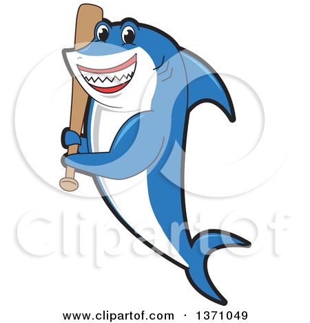 Clipart of a Shark School Mascot Character Holding a Baseball Bat - Royalty Free Vector Illustration by Mascot Junction