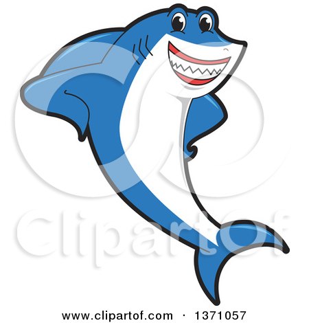 Clipart of a Shark School Mascot Character Leaning - Royalty Free Vector Illustration by Mascot Junction