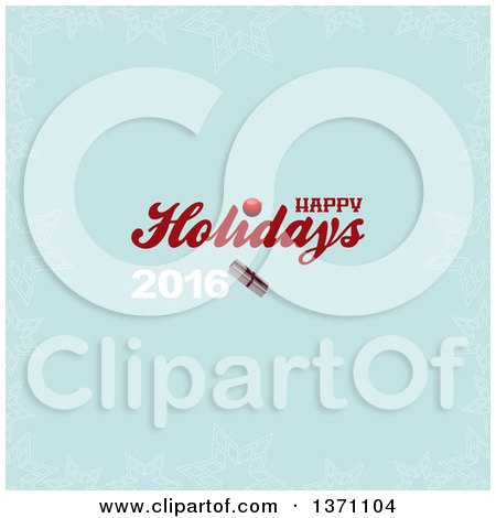 Clipart of a Happy Holidays 2016 Greeting with a Gift Box over Blue with Stars - Royalty Free Vector Illustration by elaineitalia