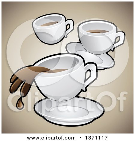 Clipart of a Background of Coffee Cups over Gradient Brown - Royalty Free Vector Illustration by cidepix