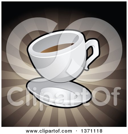 Clipart of a Coffee Cup over Brown Rays - Royalty Free Vector Illustration by cidepix