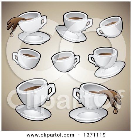 Clipart of Coffee Cups over Gradient Brown - Royalty Free Vector Illustration by cidepix