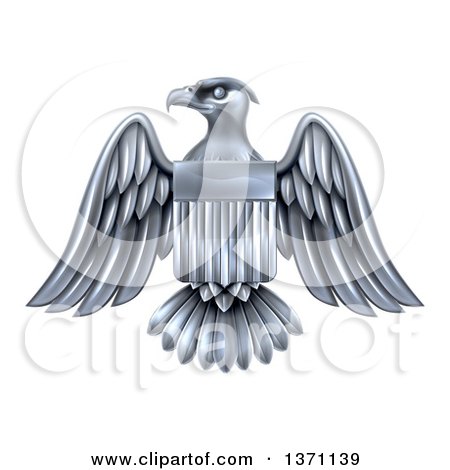Clipart of a Silver American Flag Bald Eagle with a Shield - Royalty Free Vector Illustration by AtStockIllustration