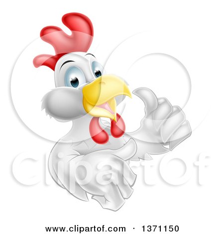 Clipart of a Happy White Chicken or Rooster Giving a Thumb up - Royalty Free Vector Illustration by AtStockIllustration