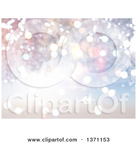 Clipart of a Christmas Background of Snowflakes and Bokeh Flares - Royalty Free Illustration by KJ Pargeter