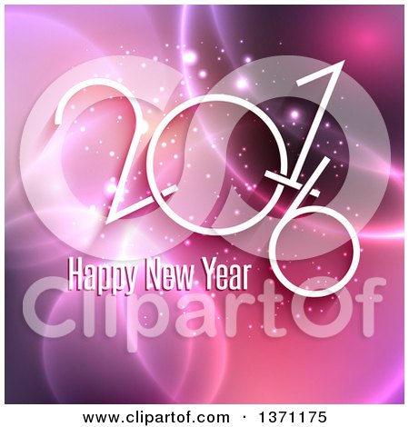 Clipart of a Happy New Year 2016 Greeting over Pink Flares - Royalty Free Vector Illustration by KJ Pargeter
