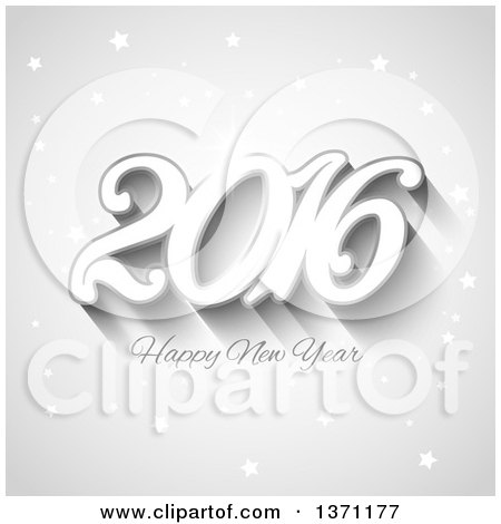 Clipart of a Happy New Year 2016 Greeting on Gray with Stars - Royalty Free Vector Illustration by KJ Pargeter