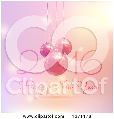 Clipart of a Happy New Year 2016 Greeting with Suspended Baubles in Vintage Fade - Royalty Free Vector Illustration by KJ Pargeter