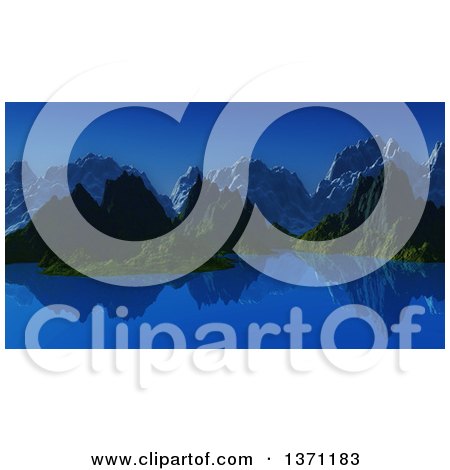 Clipart of a 3d Still Mountainous Lake Landscape Background - Royalty Free Illustration by KJ Pargeter